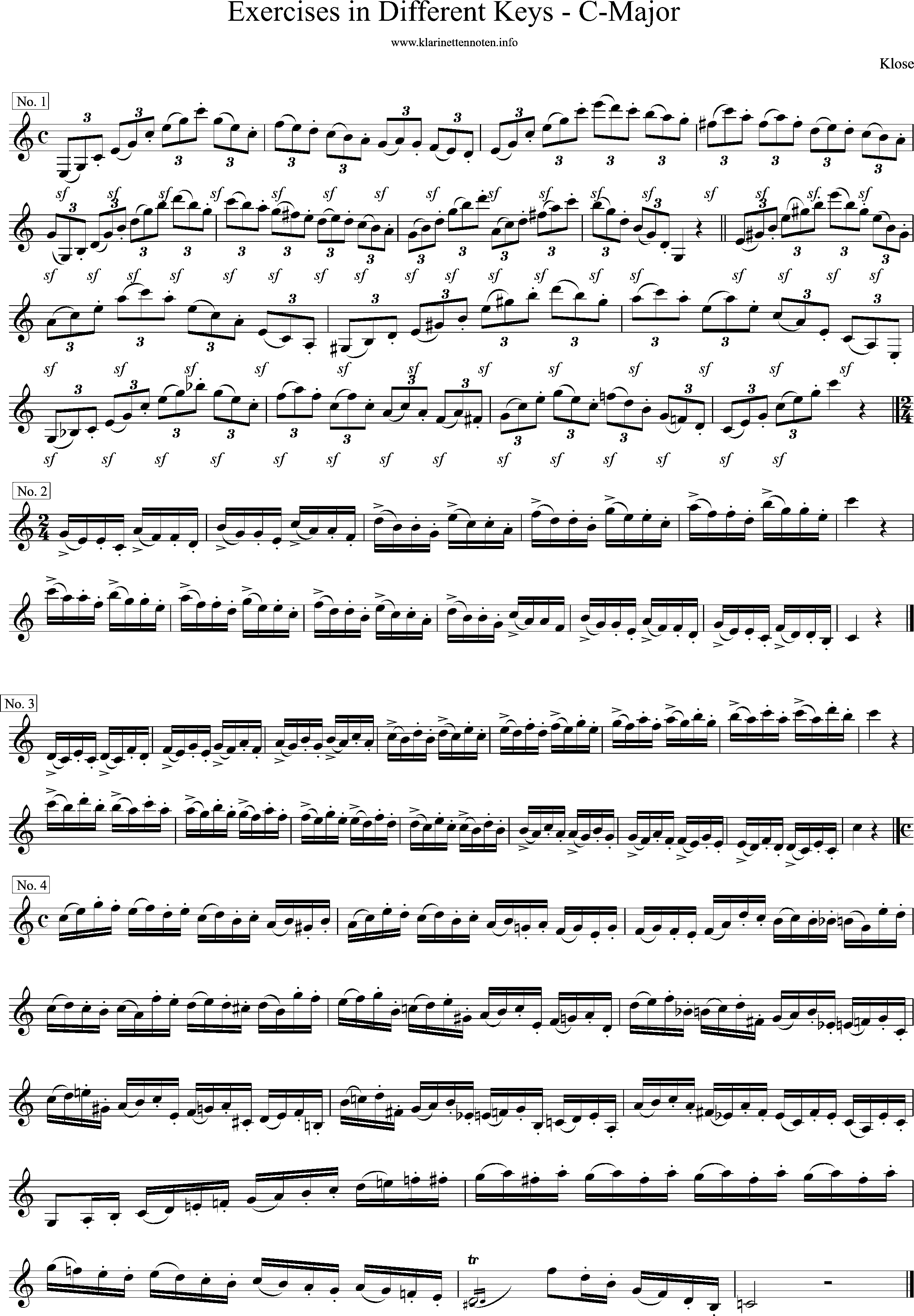 Exercises in Different Keys - C-Major, Klose